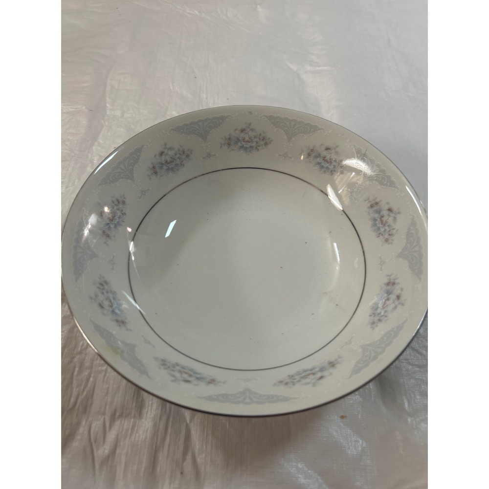 Fine China Serving Bowl Floral Blue White Silver Rim‎ Elegant Dinnerware Dish